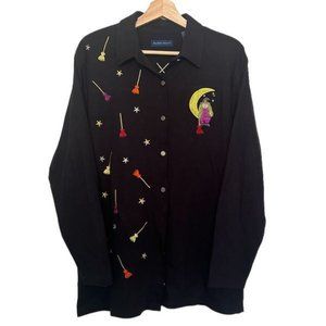 Karen Scott Halloween Embroidered Stars, Brooms, Witch Jacket Size Large